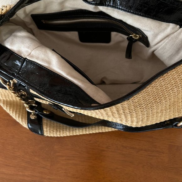 MICHAEL KORS Soft Woven RATTAN w/ Black Leather Trim Medium Satchel Bag Purse - Picture 5 of 5